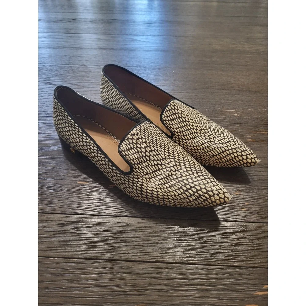 Tory Burch King Cobra Leather Block Heels Size 11 Black & Cream Great Shape‎